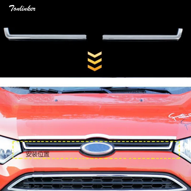 

Tonlinker 2 PCS DIY Car Styling ABS Chrome Front Cover Car Standard Trim Case stickers for Ford Ecosport 2013 2014