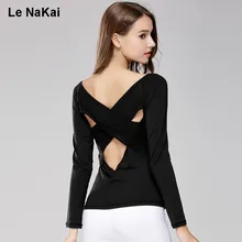 Сетчатая спинка с длинными рукавами сексуальное Йога рубашки для женщин фитнес сим крест обратно дышащий йога топ рубашки быстросохнущая спортивная одежда