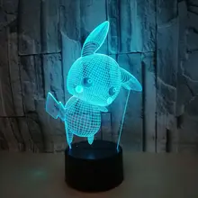 Пикачу 3d лампы семь цветной сенсорный LED-лампа с дистанционным управлением 3d визуальном акриловая настольная лампа Рождественские декоративные лампочки