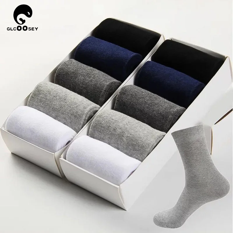 5 Pairs High Quality Men's Business Socks For Men Cotton Brand Sneaker Socks Quick Drying Black White Long Sock Dress Big Size