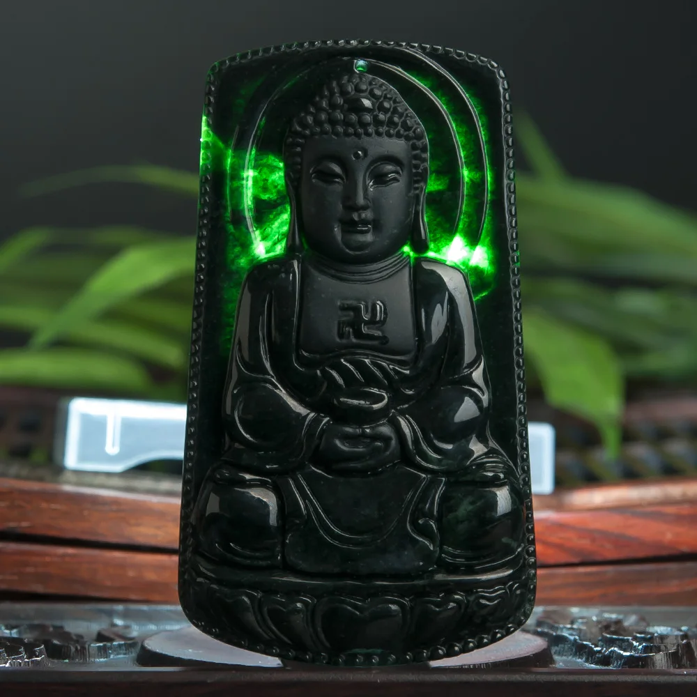 Натуральный бирманский cuiyu тушью Cui кулон Daejeon Futura товары черный Будда Сертификат