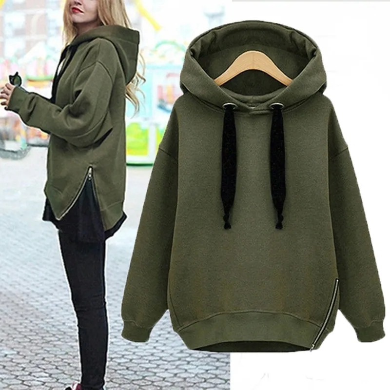 Autumn Winter Plus Size Hoodies Women Zip Up Long Sleeve