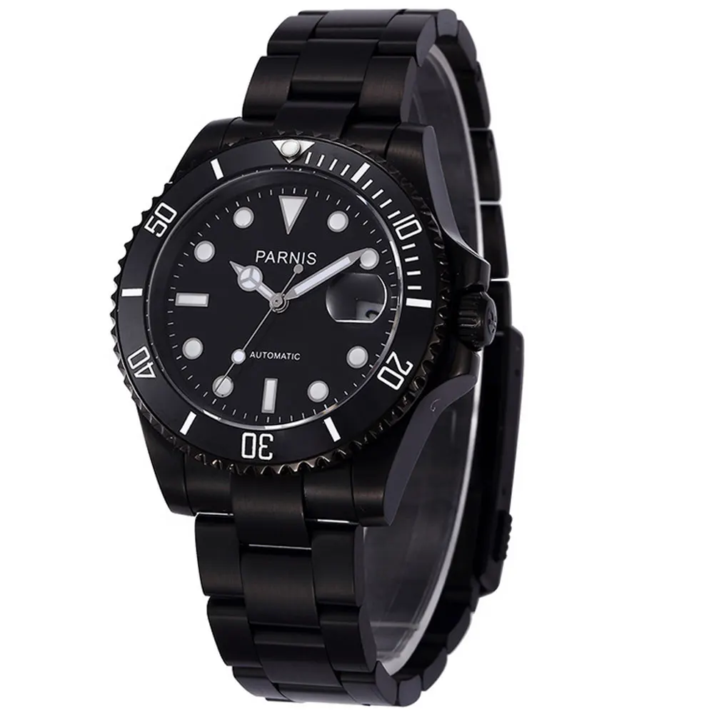 40mm PARNIS Black Dial Sapphire Glass Luminous Hands Rotating Ceramic Bezel Date Luxury PVD MIYOTA Automatic Movement mens Watch 40mm PARNIS Black Dial Sapphire Glass Luminous Hands Rotating Ceramic Bezel Date Luxury PVD MIYOTA Automatic Movement mens Watch