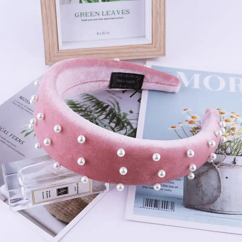 Women Velvet Pearl Headbands Thick Padded Head Band Hair