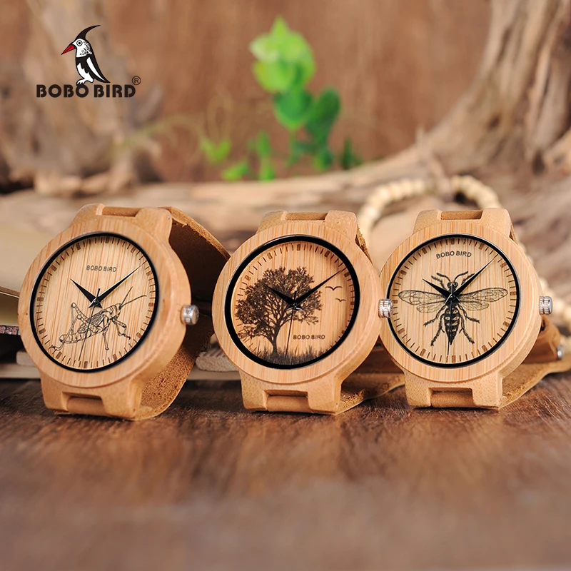 BOBO BIRD Wooden Watches Men Lifelike Special Design UV Print Dial Face Bamboo relogio masculino Ideal Gifts Timepieces C-P20