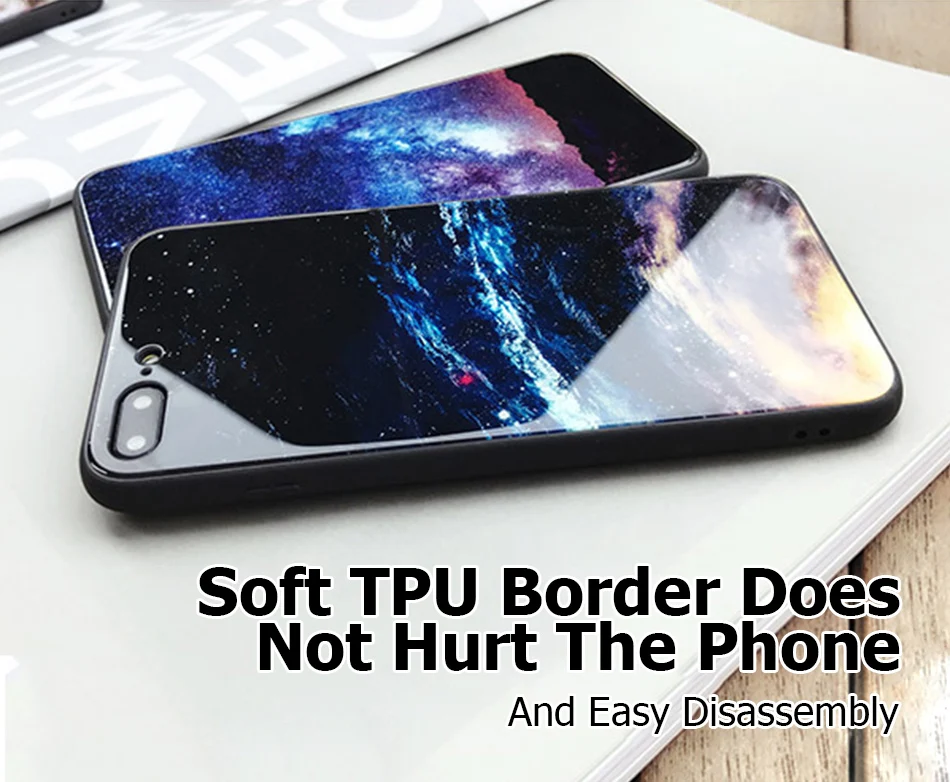 TOMKAS Temper Glass Case For iPhone X 8 7 6 6s Plus Cover Phone Cases For iPhone X 8 7 6 s Case Silicone TPU PC Star Sky Pattern (20)