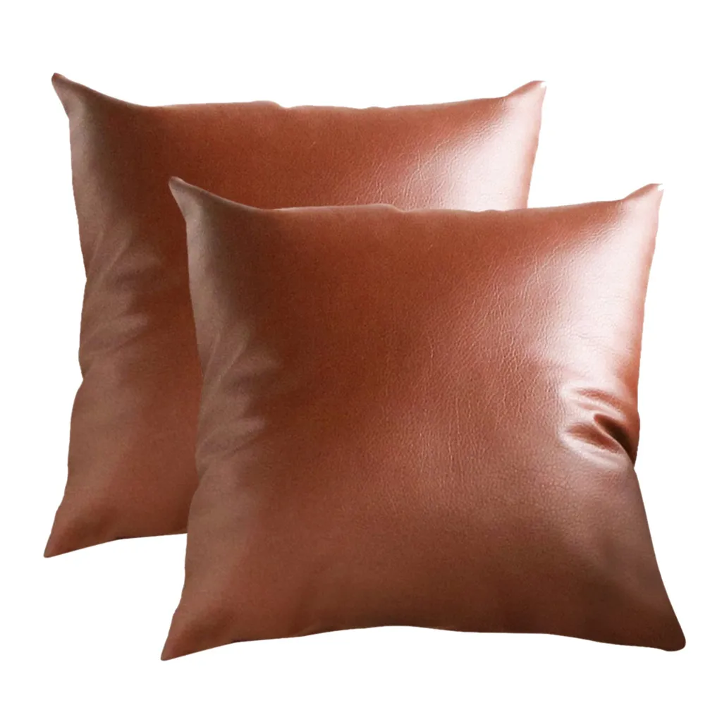 

2pcs Faux Leather Cushion Cover Throw Pillowcases Sofa Home Decor Solid Color Pillow Cover Housse de Coussin Cojines Pillow Case