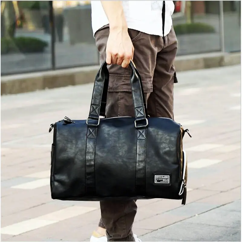 Mens Gym Bag With Compartment For Shoes Women Travel Leather Bag Black PU Waterproof Bag Camping Outdoor Training Shoulder Bags Mens Gym Bag With Compartment For Shoes Women Travel Leather Bag Black PU Waterproof Bag Camping Outdoor Training Shoulder Bags