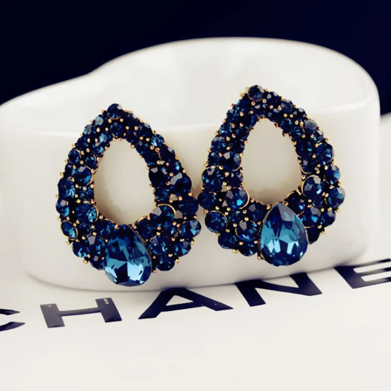 HIYONG Fashion Women Girls Jewelry Round Created Blue Earrings Party Charms Water Droplet Wedding | Украшения и аксессуары