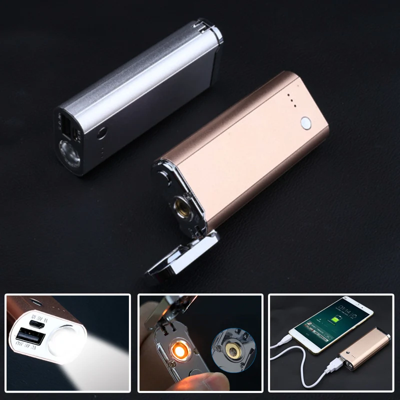 

flashlight cigarette lighter 3 in 1 built in battery 6800mA rechargeable flash-light Multi-function powerbank torch 2pcs