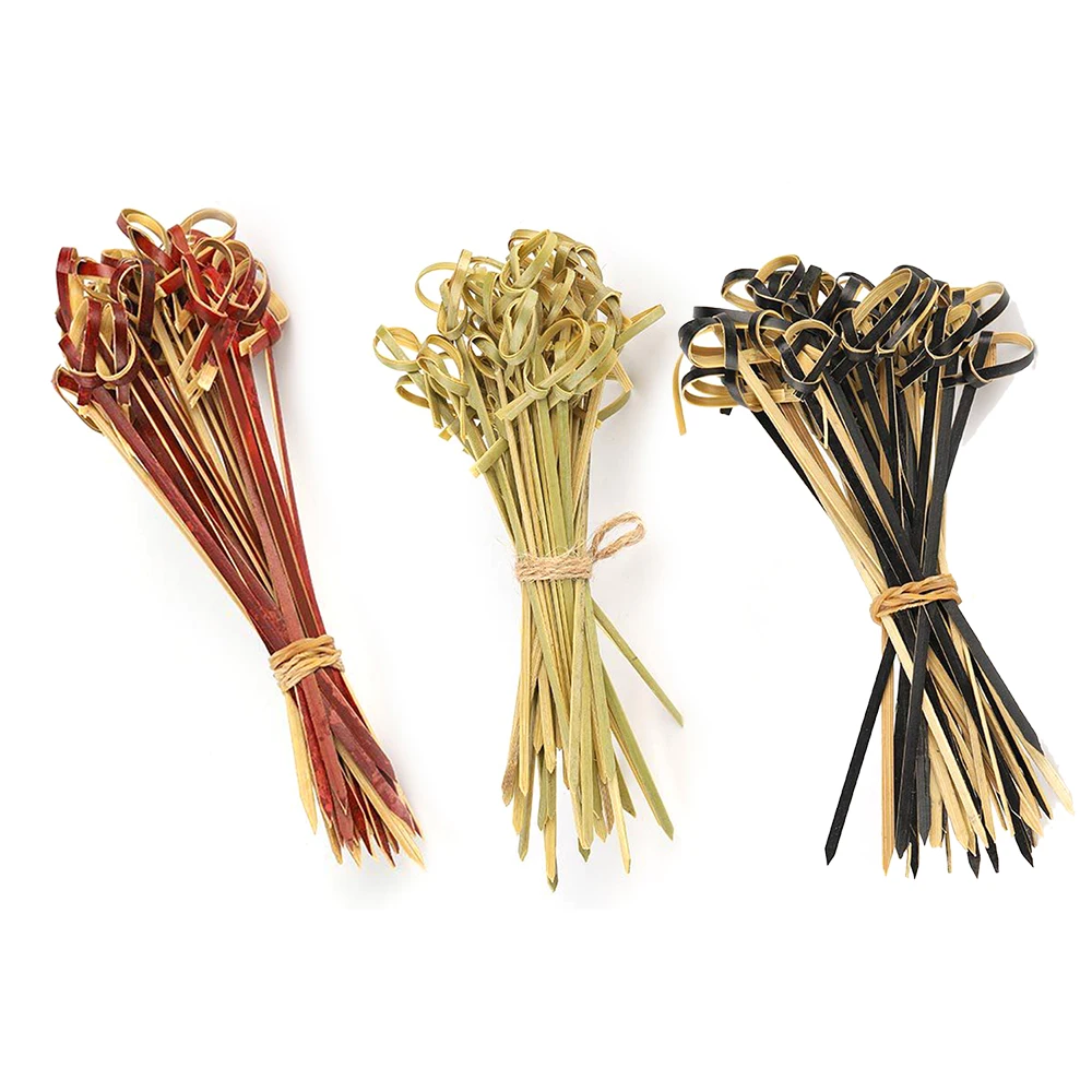 

Useful New 100pcs Bamboo Knotted Sticks Toothpick Cocktail Fruit Food Skewers Party Tableware Stick Skewer 9cm/3.54 inch