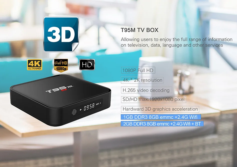  Genuine T95M TV Box Android 6.0 Amlogic S812 Quad Core 2.4G Wifi 1GB/2GB/8GB LAN 4K HDMI 3D Set Top