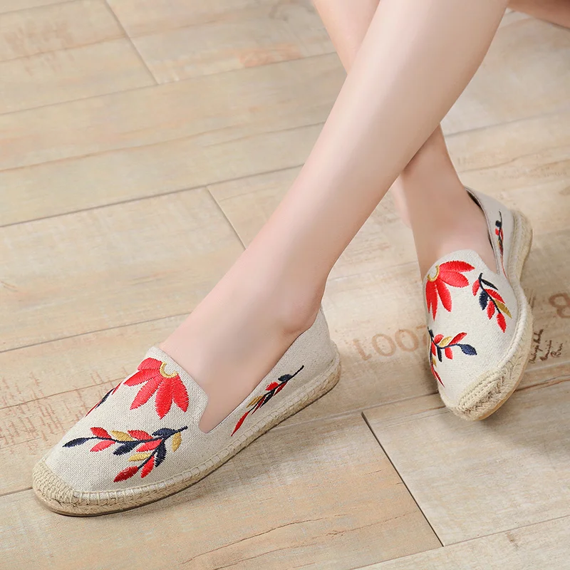 

ROMMEDAL Women's loafers embroidery hemp Wrap casual shoes Summer new designer canvas breathable slip-on flats for women 2019