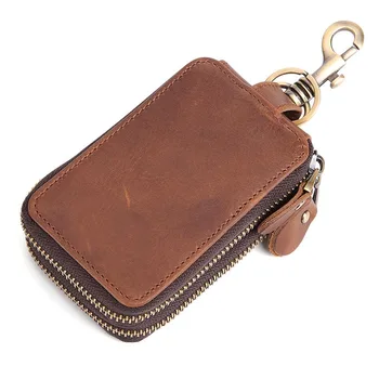 

Vintage Genuine Leather Key Wallets Women Men Key Purse Bag Holder Housekeeper Unisex Solid key Chain Organizer Bag Crazy Horse