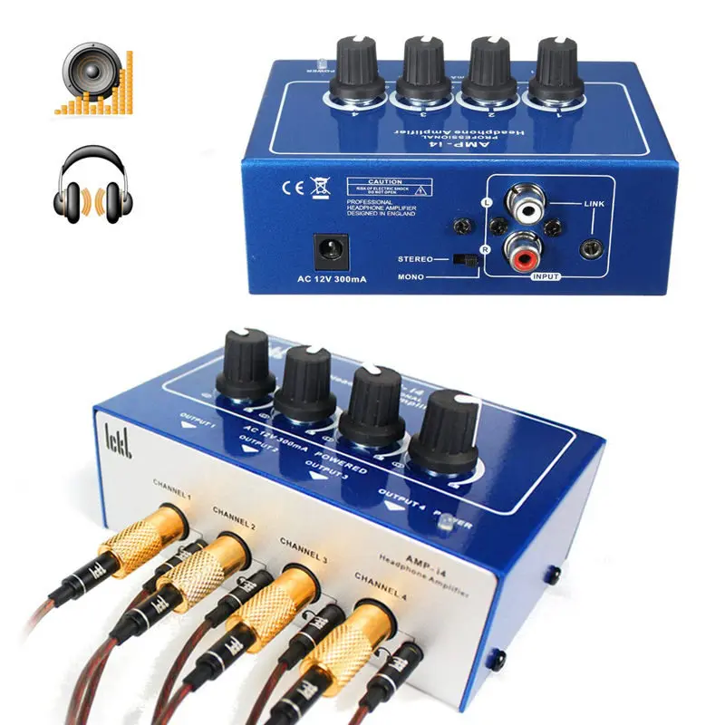 LEORY Professional Headphone Amplifier 8 Way Output Studio Karaoke Amplifier 3.5mm TRS RCA Stereo Interface 22K ohm 300mA Power