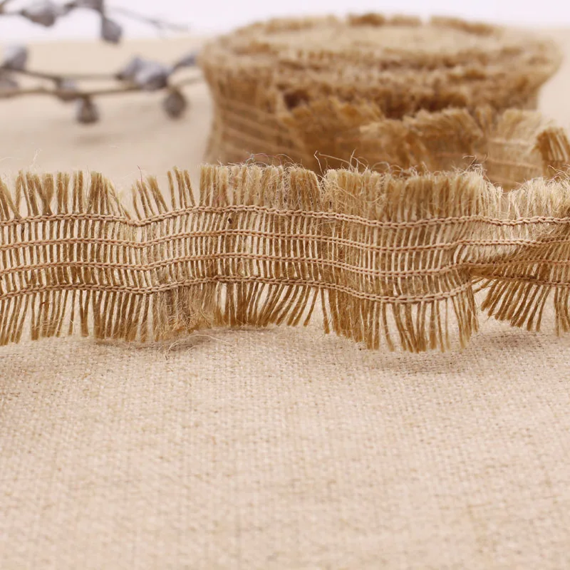 

Natural jute fringe lace hessian burlap double side fringe trim ribbon vintage handmade accessory diy party flowerpot decoration
