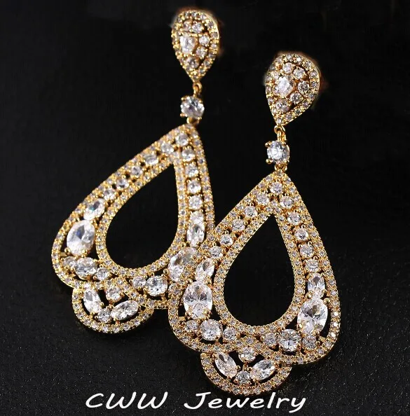 Cwwzircons 6 2 Cm Full Micro Paved Cz Crystal Gold Color Large Long Cwwzircons 6 2 Cm Full Micro Paved Cz Crystal Gold Color Large Long Circle Hoop Earrings For