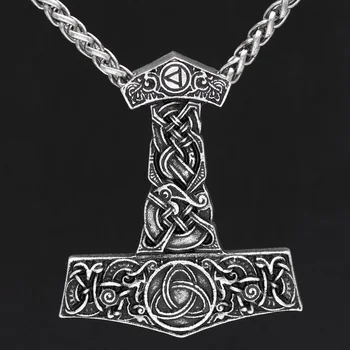 

10 pcs Youe Shoe Men Viking Rune Thor Hammer Amulet Hammer Scandinavian Odin Symbol Knot Necklace Metal Chain Double Side