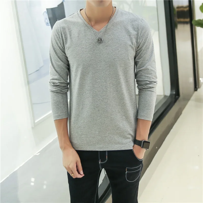 2019 MRMT men’s t shirt pure color V neck long sleeved T-shirt For male blank Thin material tee shirt young men Free Shipping