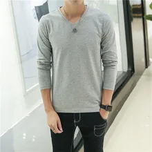 2019 MRMT men’s t shirt pure color V neck long sleeved T-shirt For male blank Thin material tee shirt young men Free Shipping