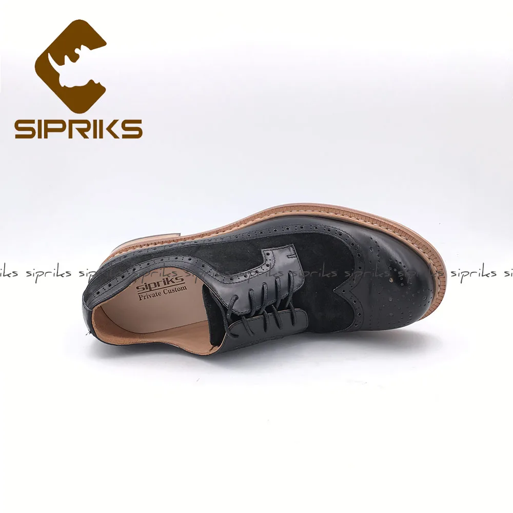 Cuero Estilo Caballeros Retro Becerro Gamuza Zapatos De Brogue Nuevo Calzado Para Traje Hombre Goodyear Sipriks Welted Vaca Negro wWv6qza55