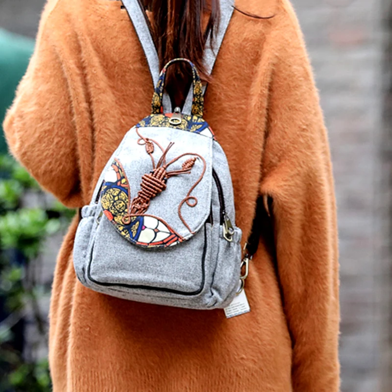 

National Style Canvas Backpack Women Fashion Chest Bag Handmade Weaving Backpacks Lady Shoulder Bag Literature Art School Bags