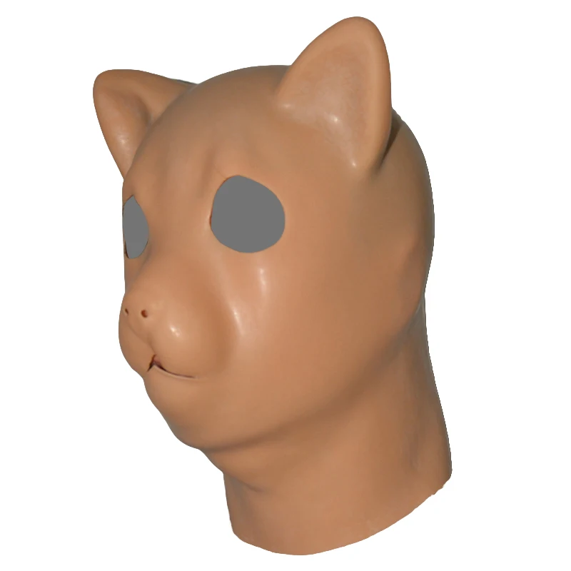 Black / Skin Latex Cat mask rubber hood unisex fetish latex animal BDSM