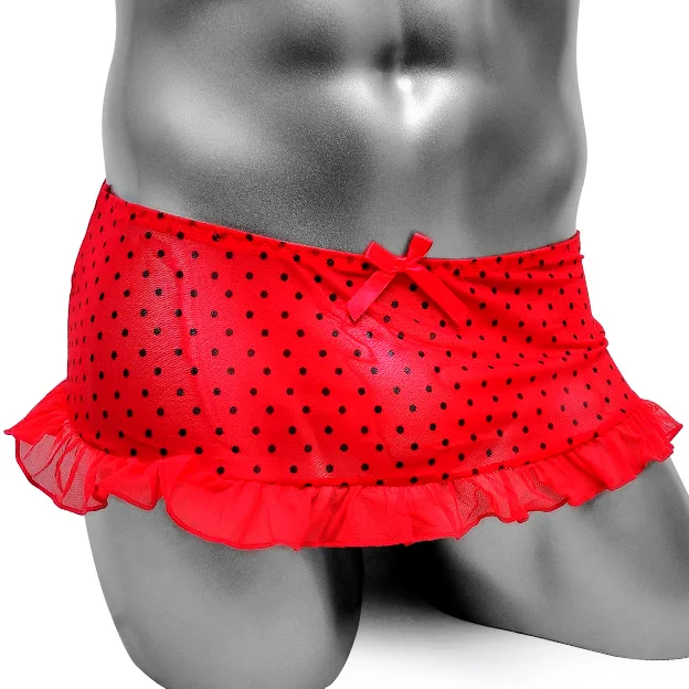 

Mens Sexy Lingerie Soft Sissy Skirt Panties Gay Underwear Mesh See through Polka Dots Ruffles Underwear Skirted Panties