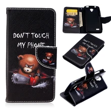 For Huawei Y5 Y560 Folio Stand Magnetic Card Slot Wallet PU Leather Phone Case Painted Cartoon Bear Electric Saw Back Cover Bag