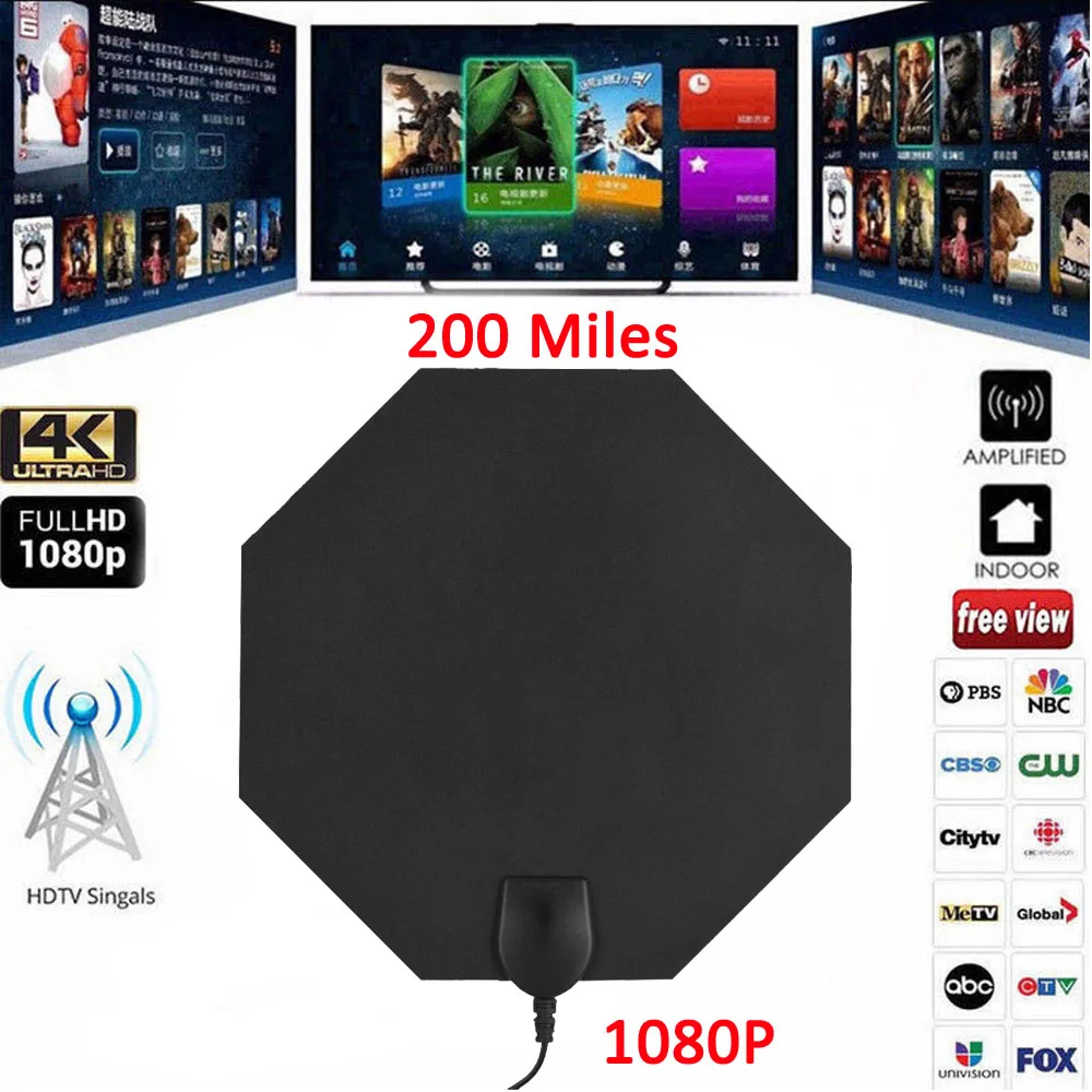 200 миля диапазонная антенна ТВ цифровой HD Skywire 4 K Antena цифровой Внутренний, HDTV 1080 p ТВ антенна