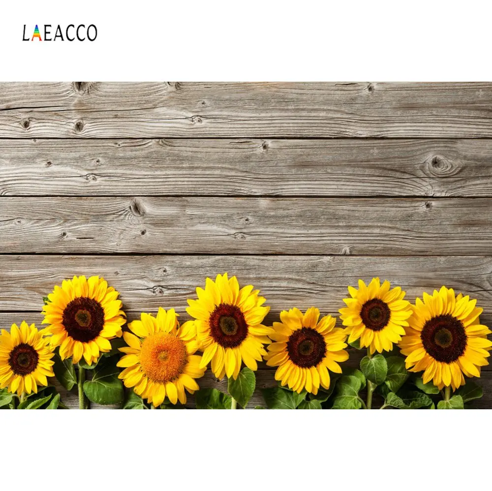 Laeacco Vinyl Backdrop For Photography Sunflower Hardwood Food Cake Baby Portrait Photographic Background Photocall Photo Studio