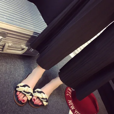black flat sandals with pearls