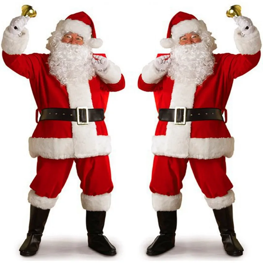 Рождественский костюм мужской и женский костюм шоу костюм Санта Клауса шоу костюм плюшевая одежда для пап полный комплект шляпа борода ремень
