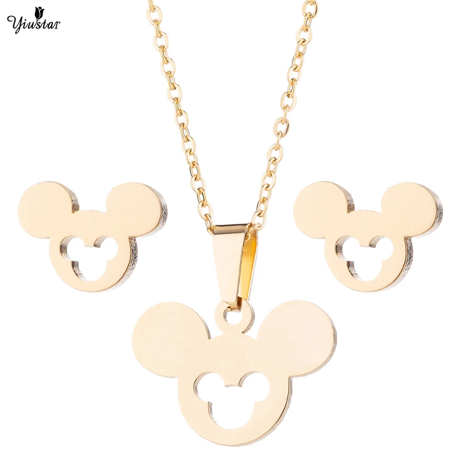 

yiustar Gold Choker Necklace Mickey Women Mouse Necklaces Animal Cartoon Mouse Pendants Long Necklace collier femme 2018 collar