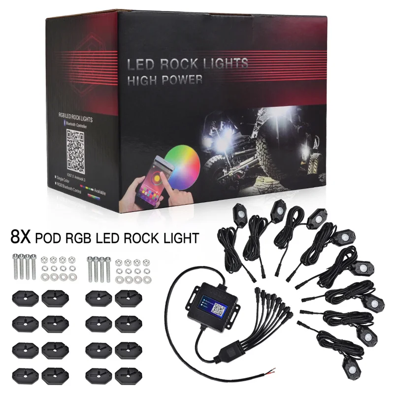 

8x RGB LED Pods Rock Lights Neon Kit Cell Phone Bluetooth Timing Music Mode Multicolor APP Controller Fit UTV ATV Truck Boat Car