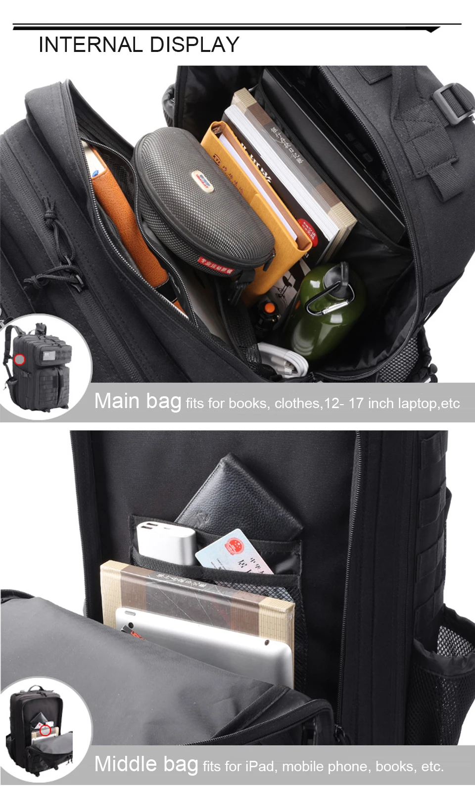 45L Outdoor Sports Tactical Backpack Military Backpacks Army Rucksack Men Waterproof Backpacking Large Capacity Travel Bag Pack (15)