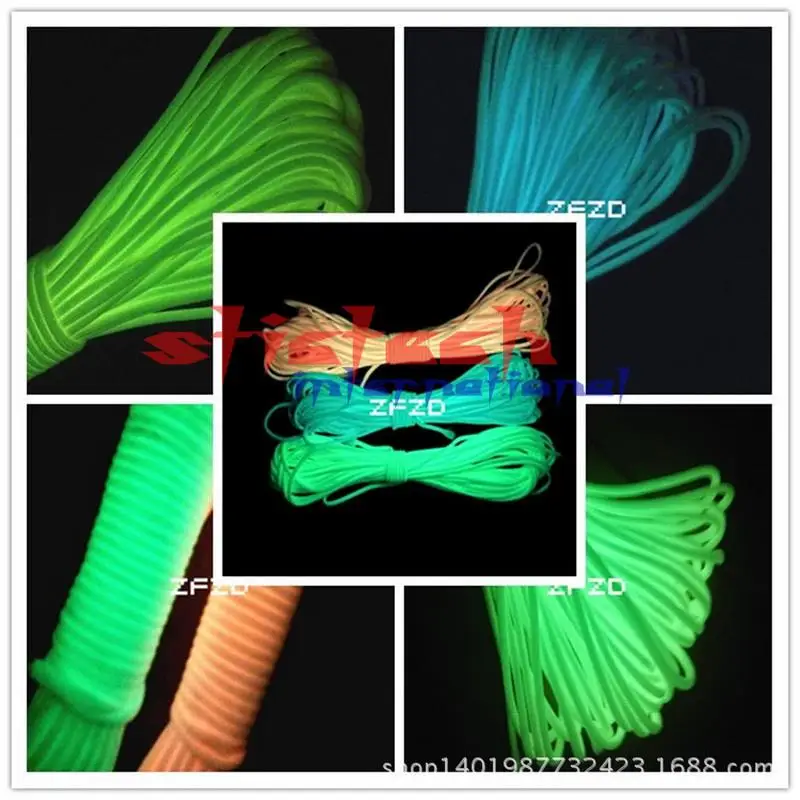 

200pcs 550 lb Survival Bushcraft Paracord Parachute Cord Lanyard Rope Strand Core 6M Nylon Luminous Reflective Camping Hiking