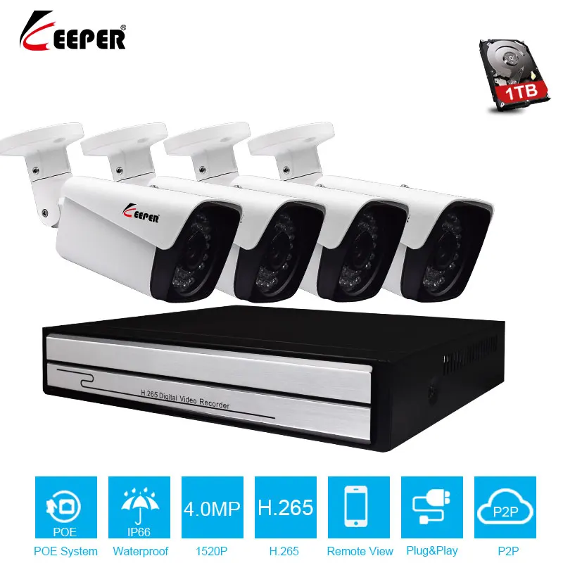 H.265 CCTV Системы POE NVR Наборы 4CH 4MP Водонепроницаемый IP Камера Hi3516D OV4698 Onvif Пуля Открытый Камера наблюдения Системы