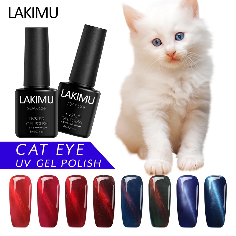

Lakimu Nail Polishes Gels Newest Nail Art 6 Color Starry 3D Metal Chameleon Colors Change Magnetic Red Cat Eyes Gel Lacquers