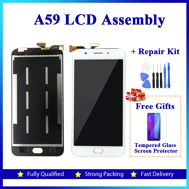 

Retail 1 Piece 100% Tested 5.5-inch LCD for OPPO A59 of Capacitive Touch Screen with Repair Kit & Free Gift