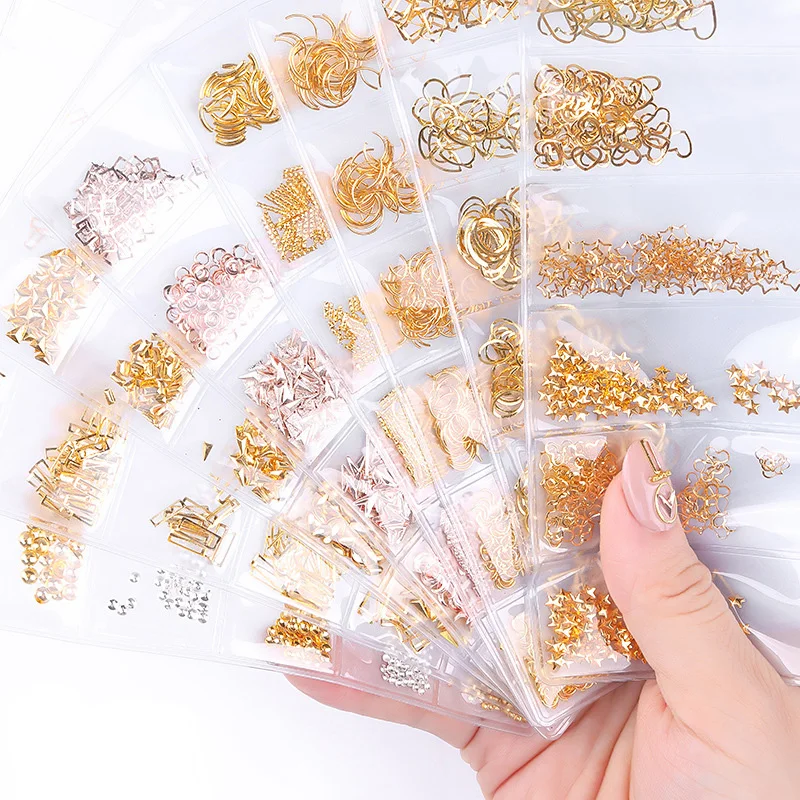 

6grids/pack Rose Gold Star Moon Shell Nail Studs Rivet Round Square Triangle Ocean Tips Manicure 3D Nail Art Decorations DIY New