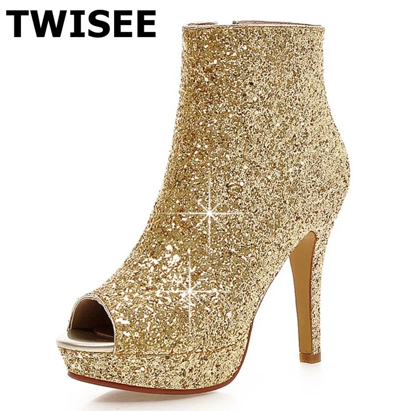 

women mid calf boots pumps zip hot selling sapatos femininos autumn thin high heels 11 cm bling woman casual shoes