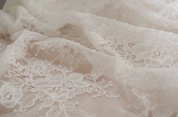 Beaded lace applique bridal lace applique M0094 Ivory Lace applique French Chantilly lace applique 3D lace