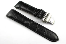23mm (boucle 20mm) T035617A Haute Qualité Argent Papillon Boucle + T035439 Noir Véritable En Cuir curved end Bracelet ceintures homme