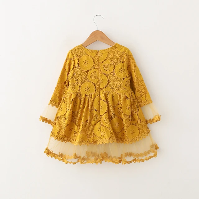 Vestido de princesa Encaje Amarillo color mostaza para niña pequeña vestidos de manga larga para niño vestidos para fiesta vestidos para 2-6 años - AliExpress