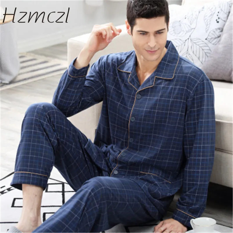 2018 Для мужчин пижамы Осень пижама с длинным рукавом хлопка плед Pijama мужской салон