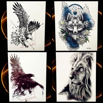 Flying Eagle Temporary Tattoo Black Sketch Waterproof Henna Tattoo Stickers 21*15CM Men Women Body ARt Tatoo Arm Sleeve