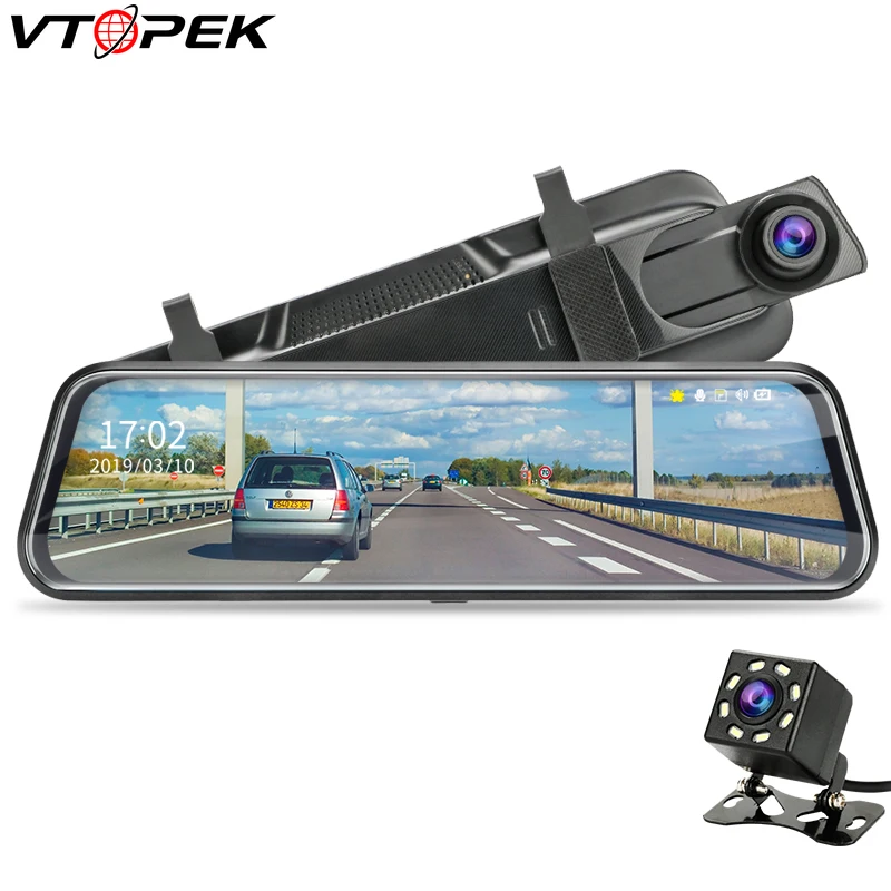 

Car Dvr Dash Camera 10 Inch Touch Streaming Rearview Mirror 1080P Video Recorder Auto Registrator Dashcam with 8IR Rear Camera