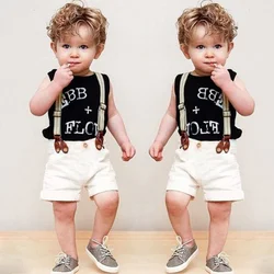 

2016 Gentleman Boys Clothes Sets Summer Kids Boys Black Vest Tops + Suspender Shorts Children Clothing Summer Boys Outfits Suits