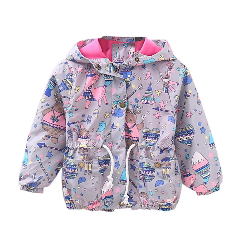 

2017 Baby Girls Coat Cute Cartoon Printed Children Kids Outerwear Jacket Raincoat For Girl